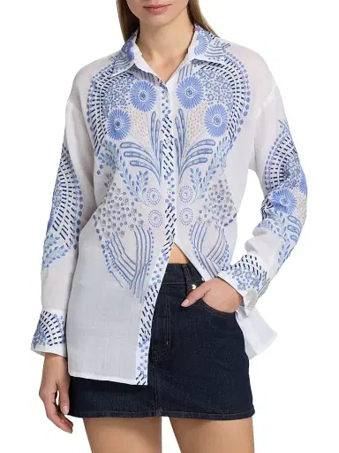 Johnny Was Women's Palladium Embroidered Button-Front Shirt - White | Thumbnail 3