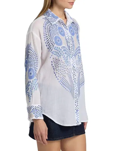 Johnny Was Women's Palladium Embroidered Button-Front Shirt - White | Thumbnail 4