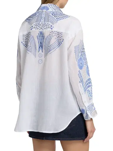 Johnny Was Women's Palladium Embroidered Button-Front Shirt - White | Thumbnail 5