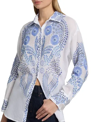 Johnny Was Women's Palladium Embroidered Button-Front Shirt - White | Thumbnail 6