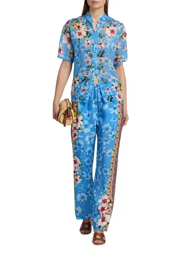 Johnny Was Women's Geneva Floral Button-Front Blouse - Geneva Scarf - Size Large | Thumbnail 2