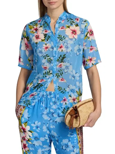 Johnny Was Women's Geneva Floral Button-Front Blouse - Geneva Scarf - Size Large | Thumbnail 3