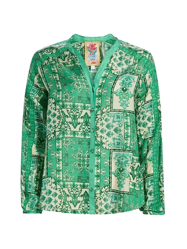 Johnny Was Women's Ellen Printed Silk Button-Front Shirt - Hollandia