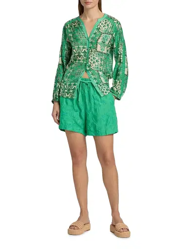Johnny Was Women's The Audrey Flower Embroidered Drawstring Shorts - Bright Green - Size Medium | Thumbnail 2