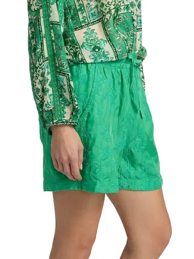 Johnny Was Women's The Audrey Flower Embroidered Drawstring Shorts - Bright Green - Size Medium | Thumbnail 4