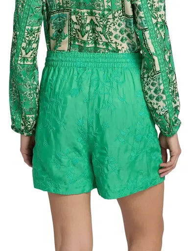 Johnny Was Women's The Audrey Flower Embroidered Drawstring Shorts - Bright Green - Size Medium | Thumbnail 5