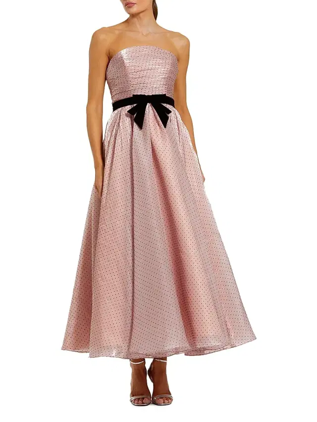 Mac Duggal Women's Polka Dot Strapless Organza Maxi Dress - Rose Pink