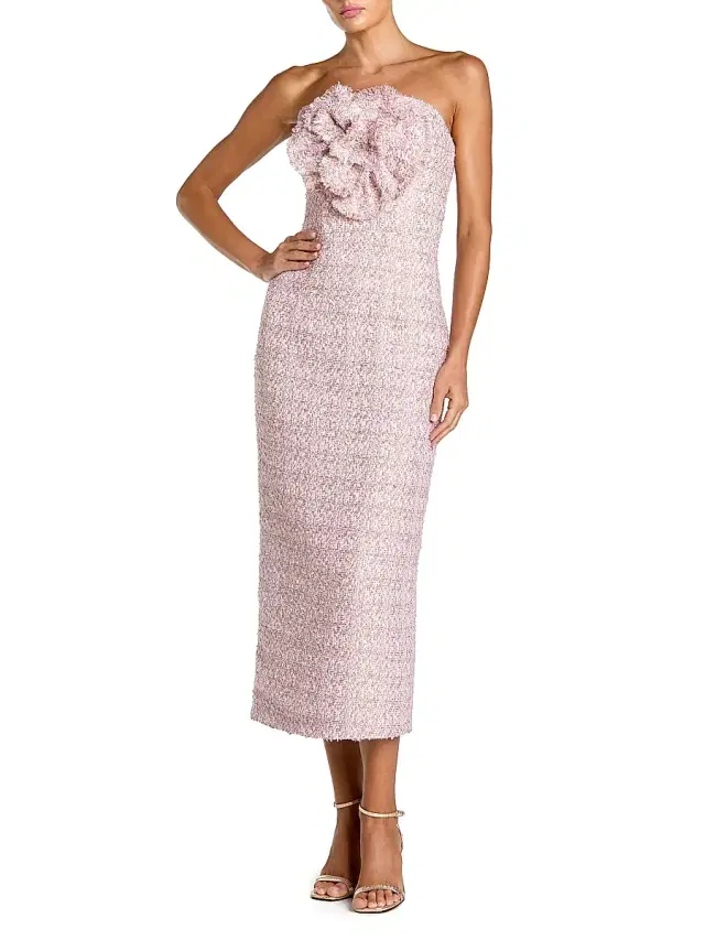 Women's Bouclé Strapless Midi-Dress - Lilac