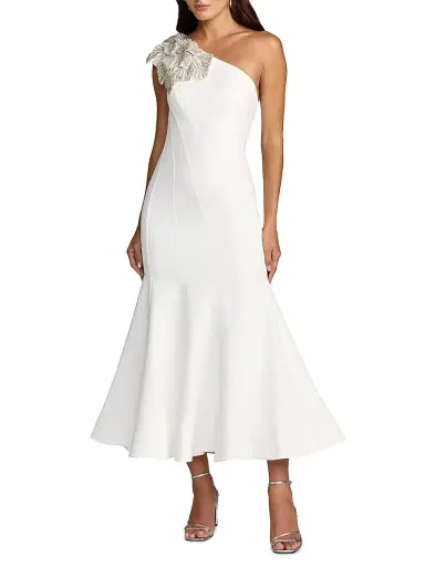 Mac Duggal Women's Embellished Crepe One-Shoulder Mermaid Midi-Dress - Ivory - Size 14 | Thumbnail 1