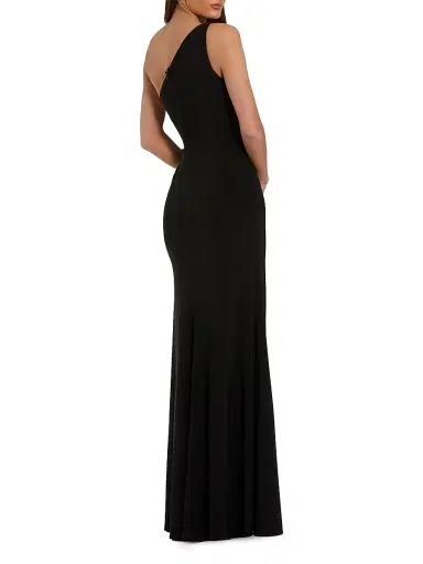 Mac Duggal Women's 3D Rhinestone Floral One-Shoulder Jersey Gown - Black - Size 14 | Thumbnail 2