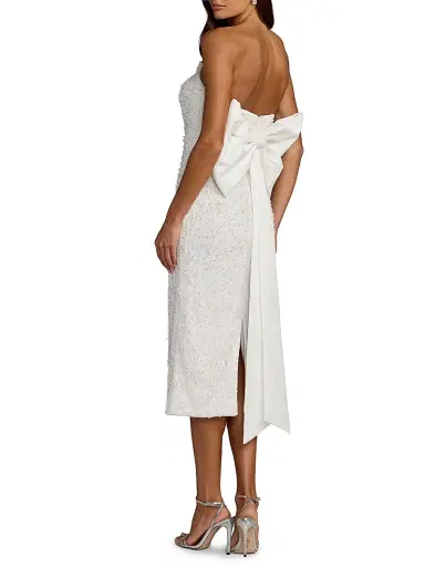 Mac Duggal Women's Imitation Pearl Strapless Lace Midi-Dress | Thumbnail 2 Mac Duggal Women's Imitation Pearl Strapless Lace Midi-Dress | Thumbnail 2
