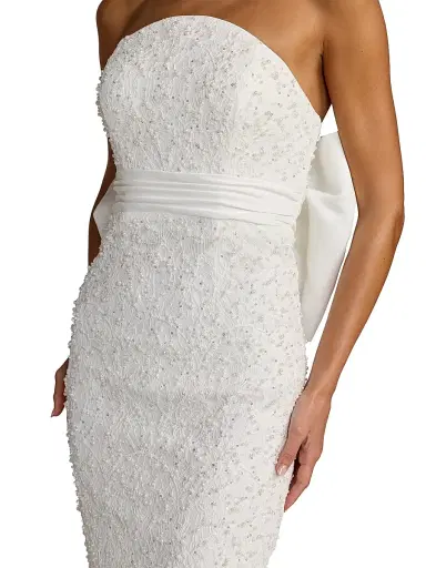 Mac Duggal Women's Imitation Pearl Strapless Lace Midi-Dress | Thumbnail 3 Mac Duggal Women's Imitation Pearl Strapless Lace Midi-Dress | Thumbnail 3