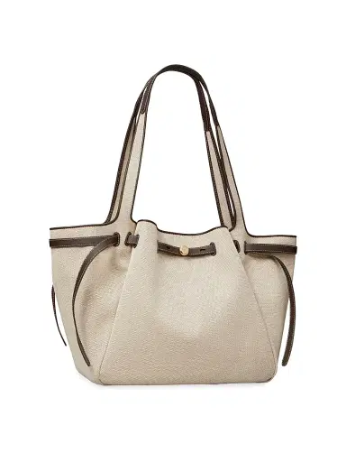 Tory Burch Women's Romy Cotton Canvas Tote Bag - Dusty Almond Bianco White | Thumbnail 2 Tory Burch Women's Romy Cotton Canvas Tote Bag - Dusty Almond Bianco White | Thumbnail 2
