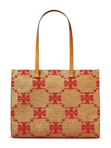 Tory Burch Women's T Monogram Straw Tote Bag - Natural | Thumbnail 1