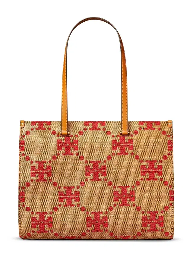 Tory Burch Women's T Monogram Straw Tote Bag - Natural
