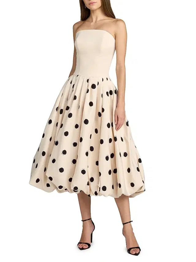 Mac Duggal Women's Polka Dot Crepe Strapless Midi-Dress - Ecru Multi