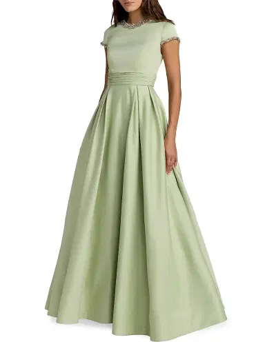 Mac Duggal Women's Embellished Satin Cap-Sleeve Gown - Sage - Size 16 | Thumbnail 1