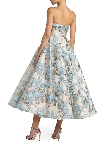 Mac Duggal Women's Strapless Floral Brocade Midi-Dress - Powder Blue | Thumbnail 2 Mac Duggal Women's Strapless Floral Brocade Midi-Dress - Powder Blue | Thumbnail 2