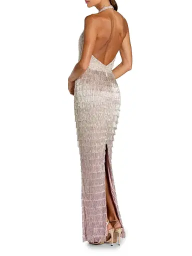 Mac Duggal Women's Beaded Fringed Halter Gown - Silver Lilac - Size 14 | Thumbnail 2 Mac Duggal Women's Beaded Fringed Halter Gown - Silver Lilac - Size 14 | Thumbnail 2