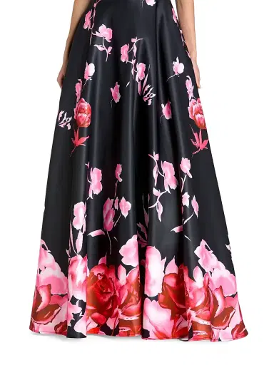 Mac Duggal Women's Floral Satin Ball Gown - Black Multi - Size 16 | Thumbnail 3 Mac Duggal Women's Floral Satin Ball Gown - Black Multi - Size 16 | Thumbnail 3