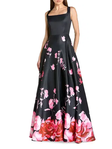 Mac Duggal Women's Floral Satin Ball Gown - Black Multi - Size 16 | Thumbnail 1 Mac Duggal Women's Floral Satin Ball Gown - Black Multi - Size 16 | Thumbnail 1