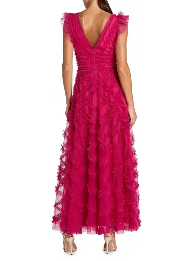 Mac Duggal Women's Ruffled Mesh Midi-Dress - Fuchsia - Size 14 | Thumbnail 2