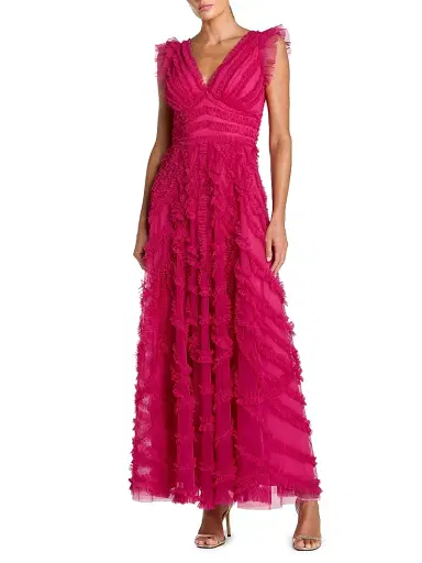 Mac Duggal Women's Ruffled Mesh Midi-Dress - Fuchsia - Size 14 | Thumbnail 1
