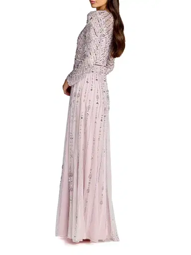 Mac Duggal Women's Tulle Beaded Long-Sleeve A-Line Gown | Thumbnail 2 Mac Duggal Women's Tulle Beaded Long-Sleeve A-Line Gown | Thumbnail 2