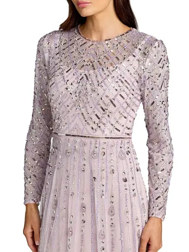 Mac Duggal Women's Tulle Beaded Long-Sleeve A-Line Gown | Thumbnail 3 Mac Duggal Women's Tulle Beaded Long-Sleeve A-Line Gown | Thumbnail 3