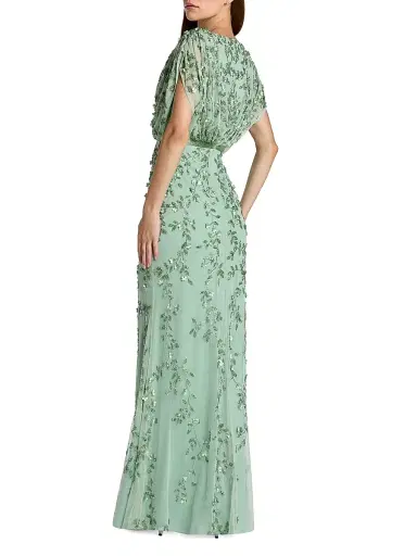 Mac Duggal Women's Beaded Draped Mesh Column Gown - Seafoam | Thumbnail 2
