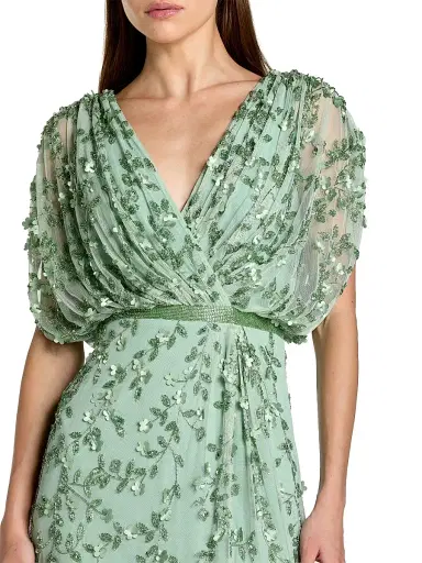 Mac Duggal Women's Beaded Draped Mesh Column Gown - Seafoam | Thumbnail 3