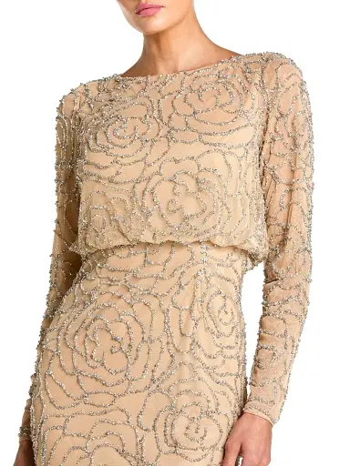 Mac Duggal Women's Metallic Floral Gown - Beige Silver | Thumbnail 3