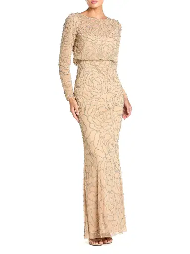 Mac Duggal Women's Metallic Floral Gown - Beige Silver | Thumbnail 1