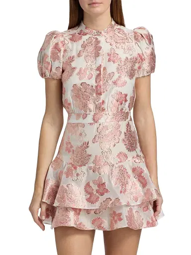 ALICE + OLIVIA Women's Loryn Metallic Brocade Tiered Minidress - English Rose | Thumbnail 3