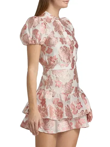 ALICE + OLIVIA Women's Loryn Metallic Brocade Tiered Minidress - English Rose | Thumbnail 4