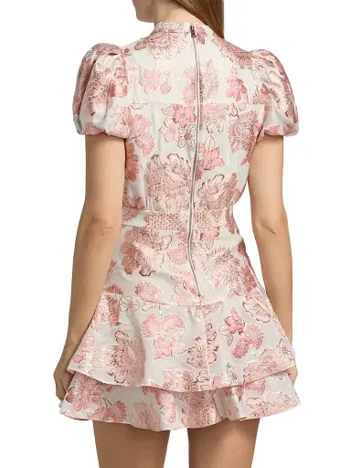 ALICE + OLIVIA Women's Loryn Metallic Brocade Tiered Minidress - English Rose | Thumbnail 5