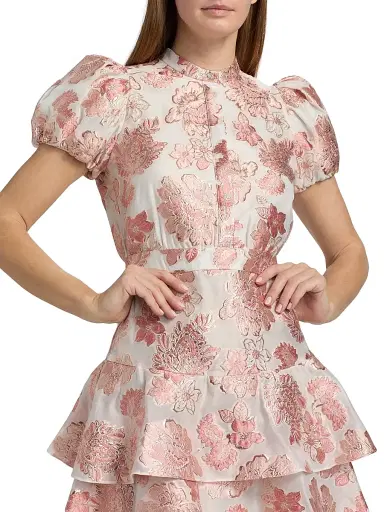 ALICE + OLIVIA Women's Loryn Metallic Brocade Tiered Minidress - English Rose | Thumbnail 6