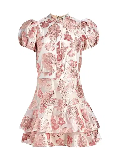 ALICE + OLIVIA Women's Loryn Metallic Brocade Tiered Minidress - English Rose | Thumbnail 1