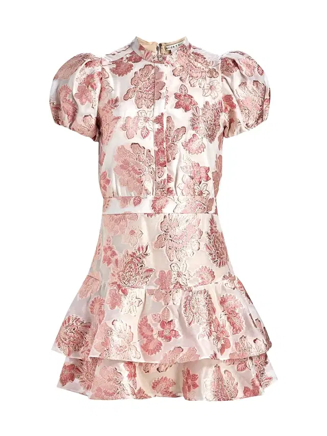 ALICE + OLIVIA Women's Loryn Metallic Brocade Tiered Minidress - English Rose