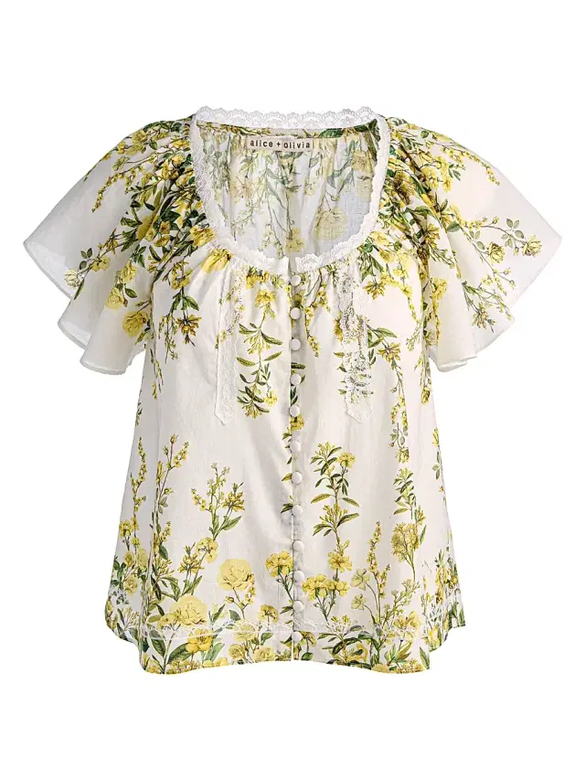 ALICE + OLIVIA Women's Odette Floral Cotton Top - Fresh Air Butter