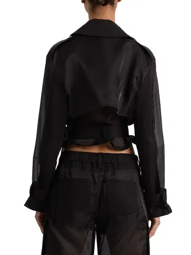 Alice + Olivia Women's Keith Sheer-Sleeve Belted Crop Trench Jacket - Black | Thumbnail 5