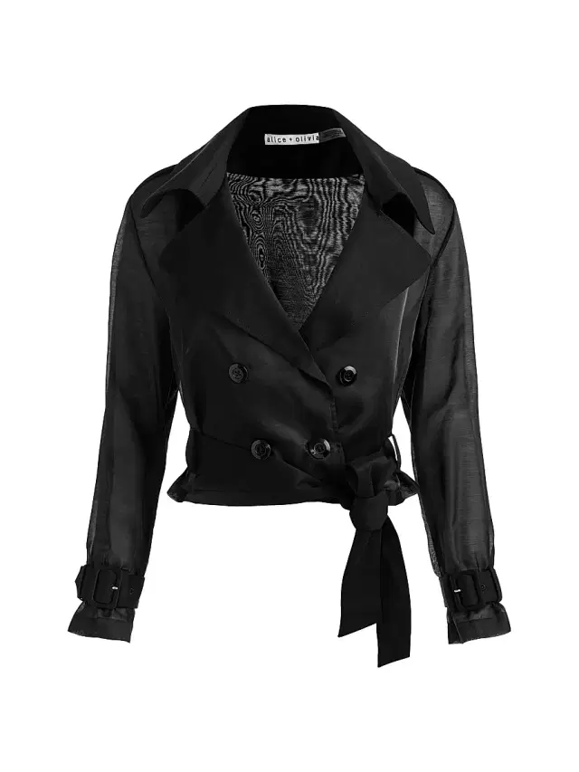 Alice + Olivia Women's Keith Sheer-Sleeve Belted Crop Trench Jacket - Black