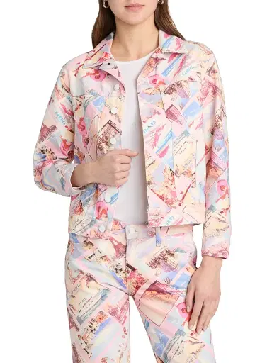 L'Agence Women's Joey Postcard-Print Oversized Denim Jacket | Thumbnail 3