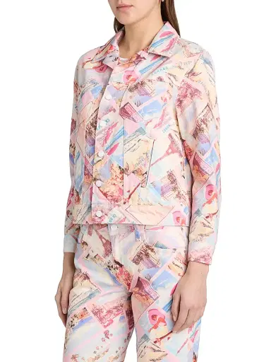 L'Agence Women's Joey Postcard-Print Oversized Denim Jacket | Thumbnail 4