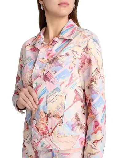 L'Agence Women's Joey Postcard-Print Oversized Denim Jacket | Thumbnail 6
