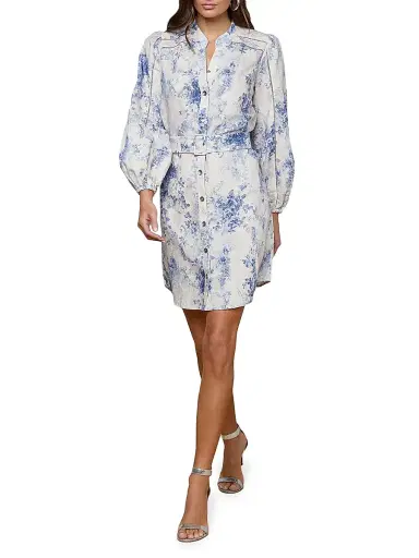 L'AGENCE Women's Kiersten Botanical-Print Belted Linen-Blend Minidress -  Blue Watercolor Lace | Thumbnail 2
