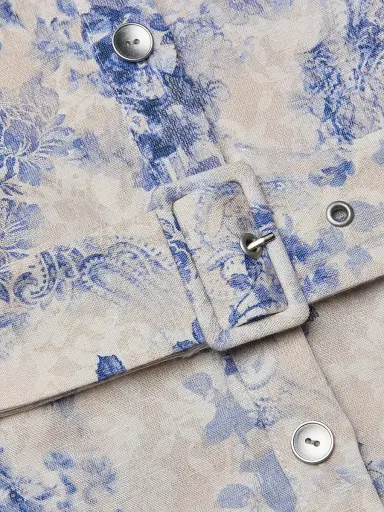 L'AGENCE Women's Kiersten Botanical-Print Belted Linen-Blend Minidress -  Blue Watercolor Lace | Thumbnail 6