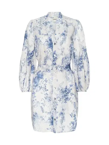 L'AGENCE Women's Kiersten Botanical-Print Belted Linen-Blend Minidress -  Blue Watercolor Lace | Thumbnail 1