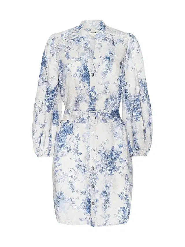 L'AGENCE Women's Kiersten Botanical-Print Belted Linen-Blend Minidress -  Blue Watercolor Lace