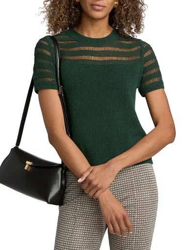 rag & bone Women's Britt Pointelle Short-Sleeve Knit Top - Forest | Thumbnail 3